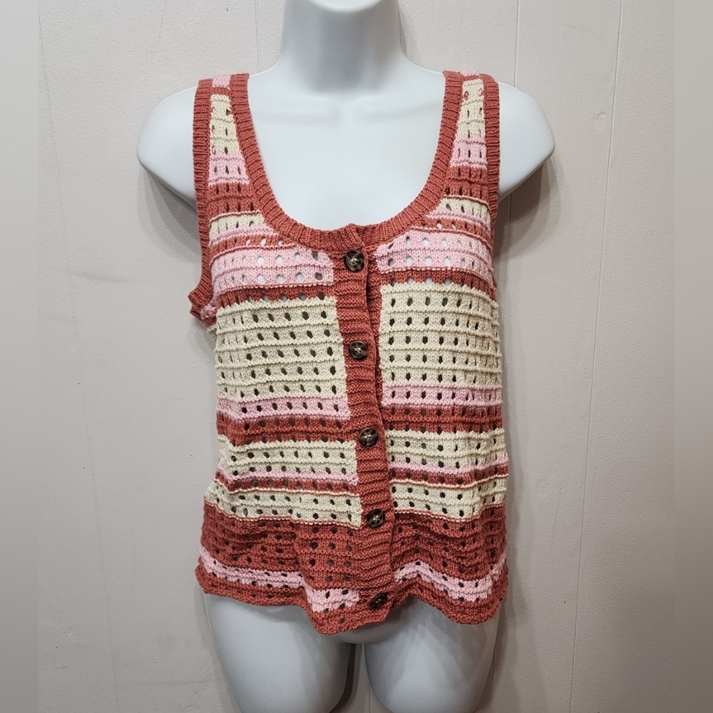 a.n.a‎ Sleeveless Sweater Small Multucolor Casual Lightweight Button Front C425